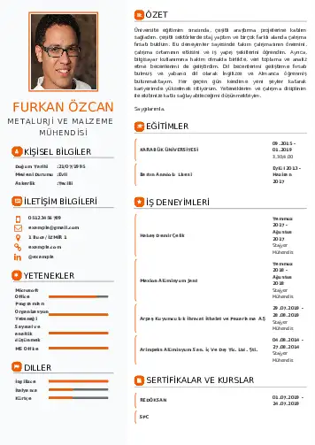 Metalürji Ve Malzeme Mühendisliği Cv Örnekleri cv indir